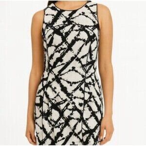 Cynthia Rowley Black/White Linen Abstract Print Dress Sleeveless Shift Size 12
